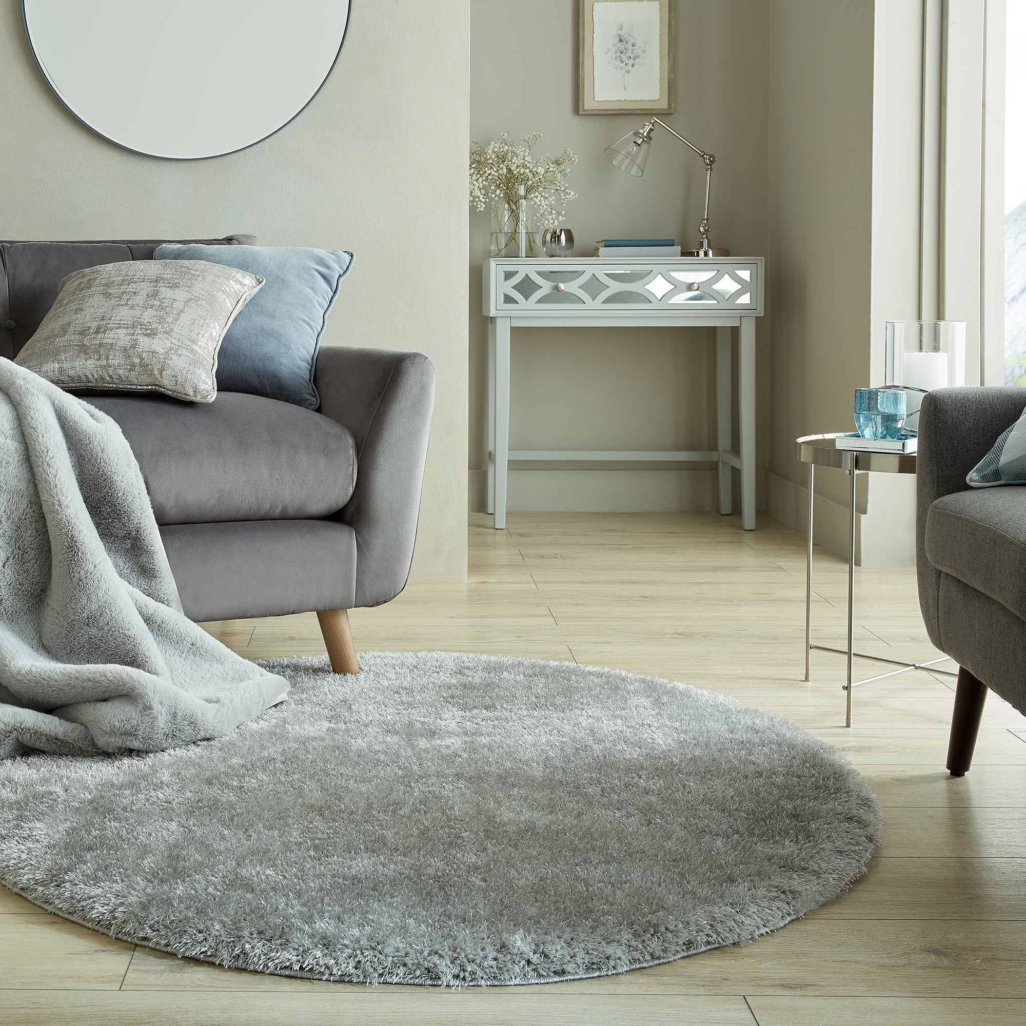 Indulgence Round Shaggy Rug Grey