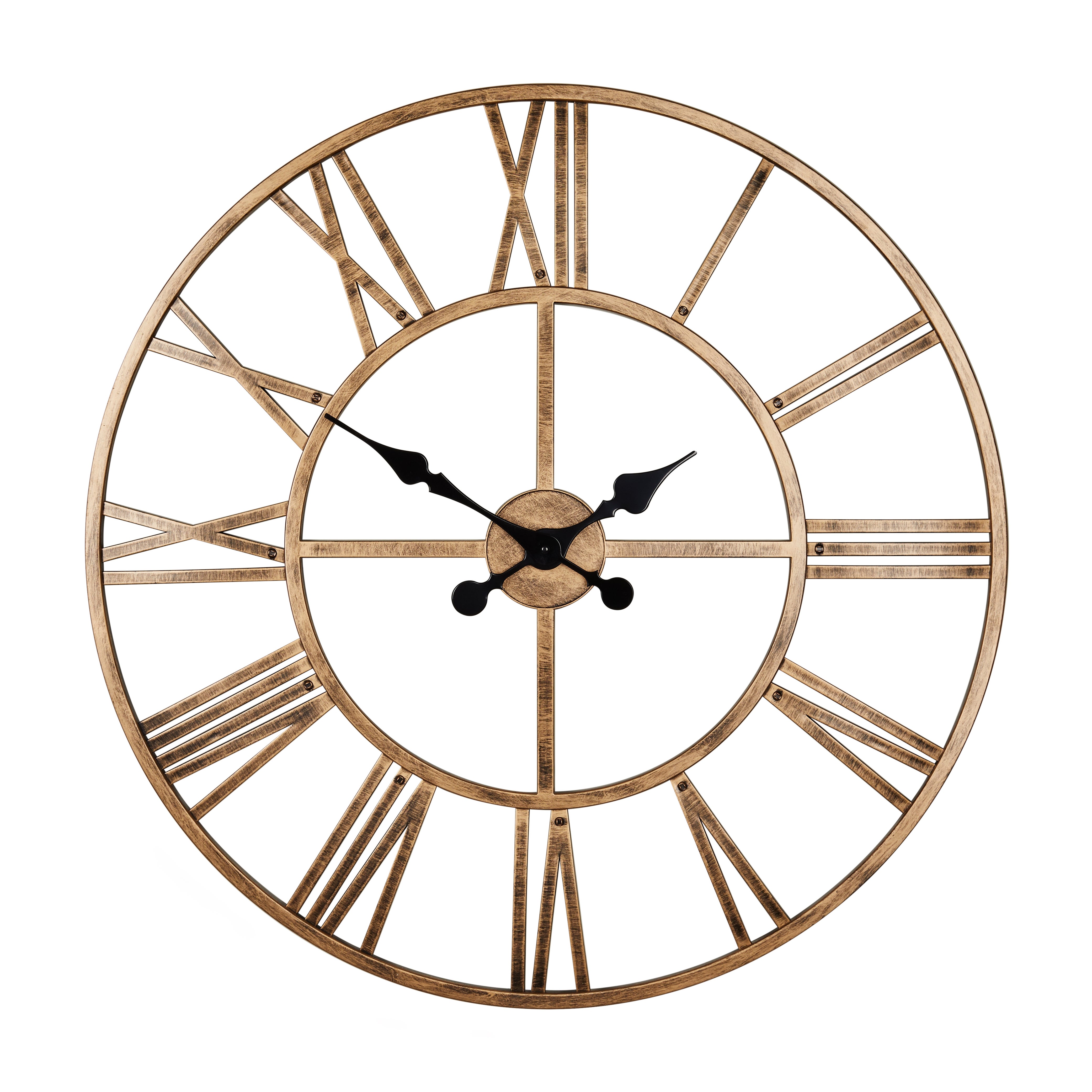 Skeleton Antique Brass Effect Wall Clock 70cm Brown