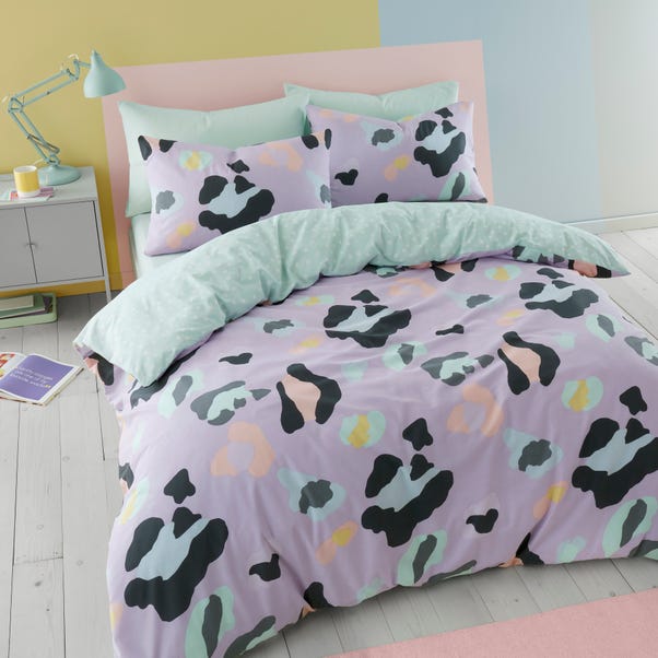 Lilac Leopard Duvet Cover and Pillowcase Set  undefined