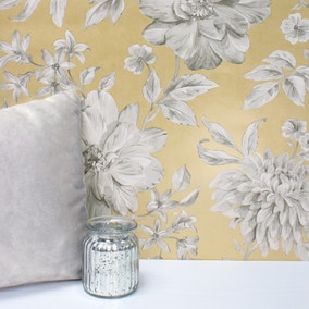 Lucia Yellow Floral Wallpaper