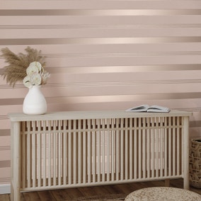 Platinum Rosco Foil Stripe Blush Wallpaper
