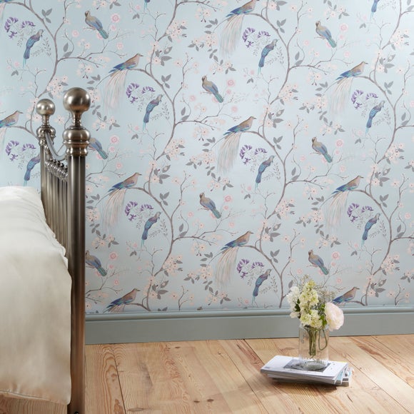 Dorma Maiya Duck-Egg Wallpaper | Dunelm