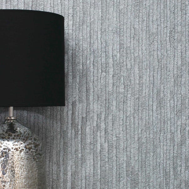 Bergamo Leather Texture Dark Grey and Silver Wallpaper | Dunelm