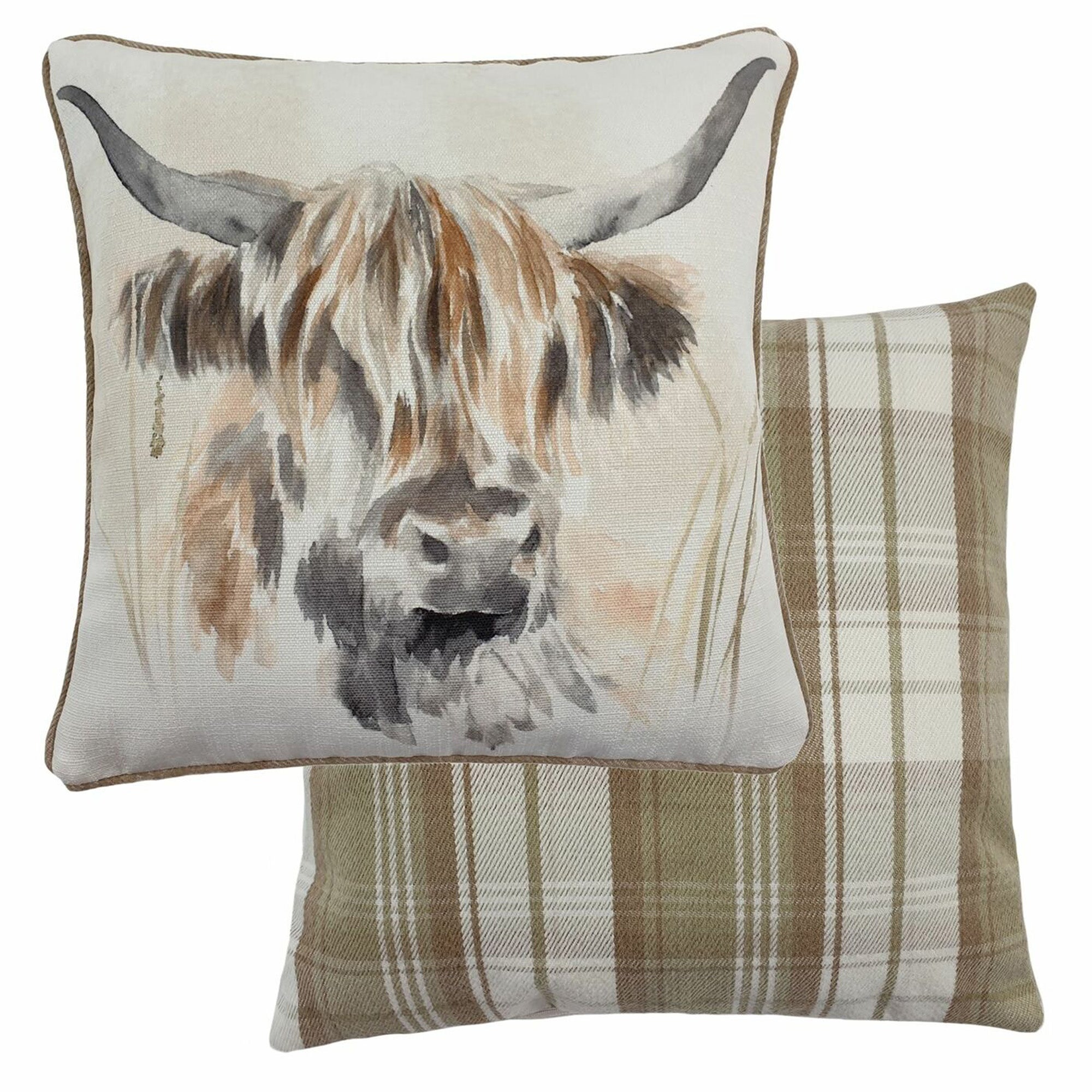 Watercolour Highland Cow Cushion Brownwhite