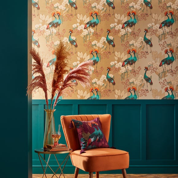 Holden Décor Ochre Metallic effect Floral Smooth Wallpaper | Tradepoint