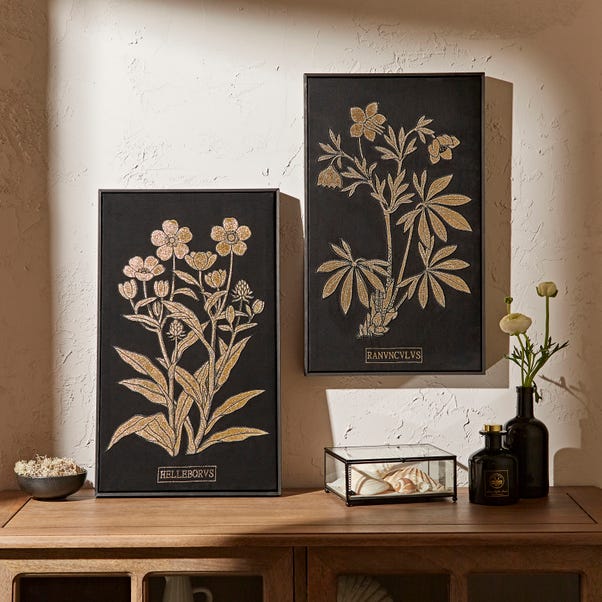 Pack of 2 Hintze Floral Framed Canvases Black