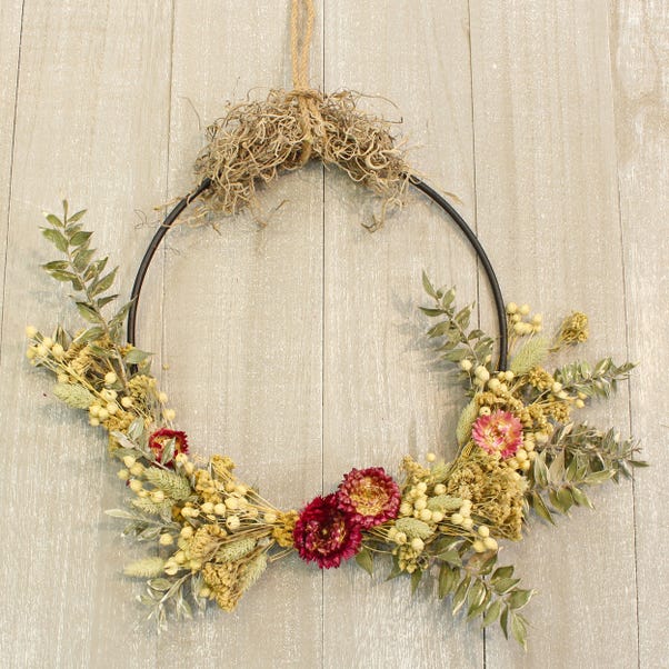 DIY Artificial Pink Strawflower and Ruscus Wreath image 1 of 3