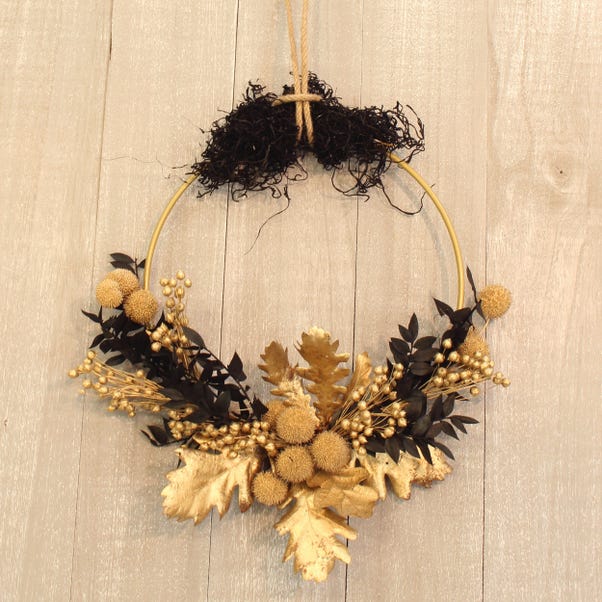 DIY Artificial Black and Gold Ruscus and Craspedia Wreath image 1 of 3