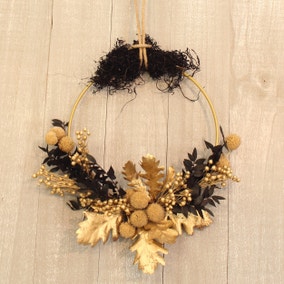 DIY Black and Gold Ruscus and Craspedia Wreath