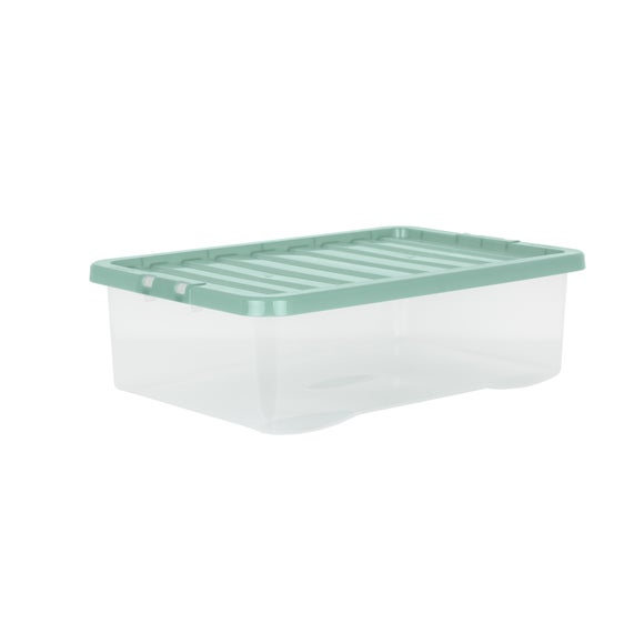 32L Underbed Plastic Storage Box Green Lid Dunelm