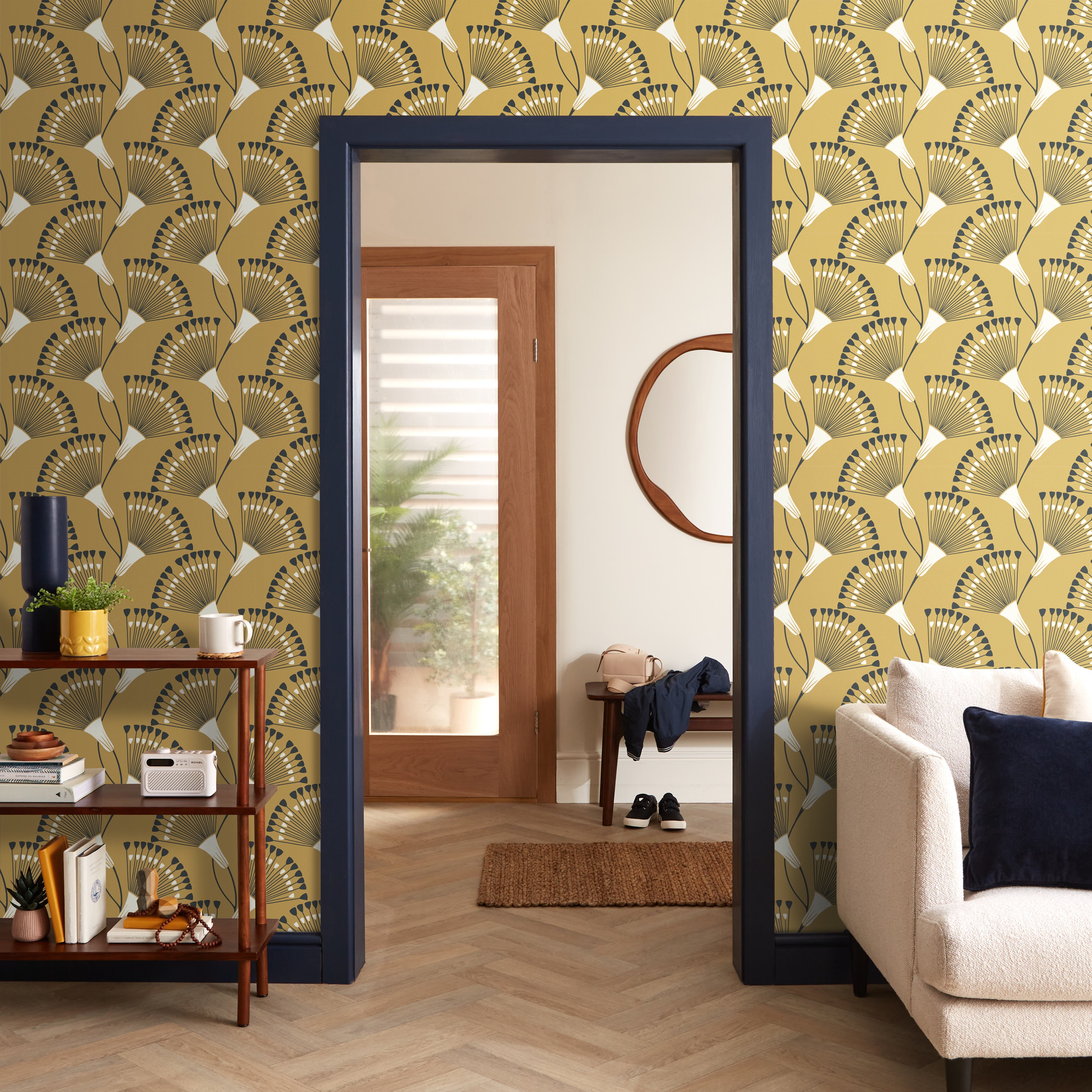 Fan Flower Ochre Wallpaper Ochre