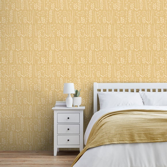 Innocence Trees Metallic Mustard 103175 Wallpaper  Wallpaper Sales