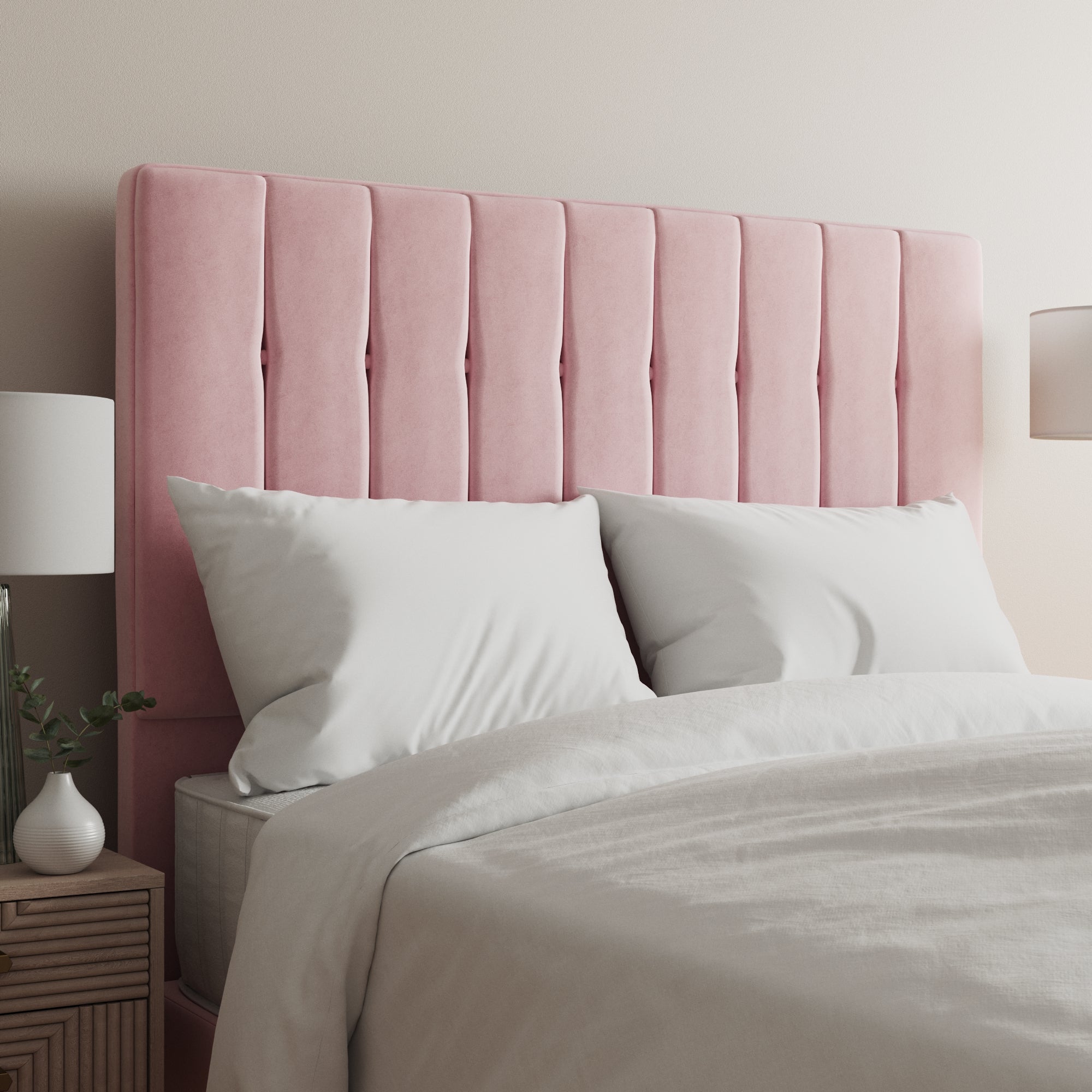 Velvet Double Tansden Headboard Blush