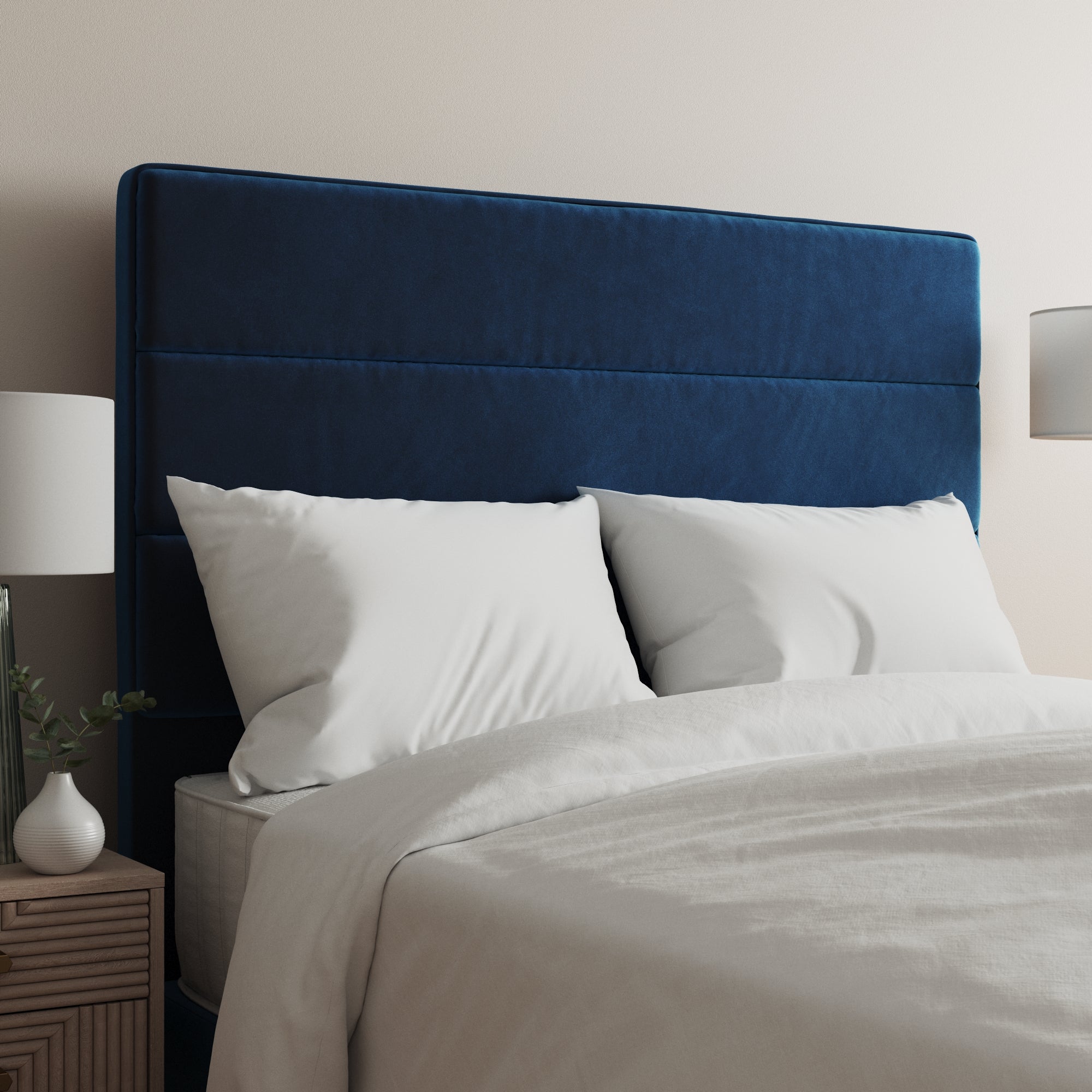 Velvet Horizontal Stripe Headboard Navy Blue