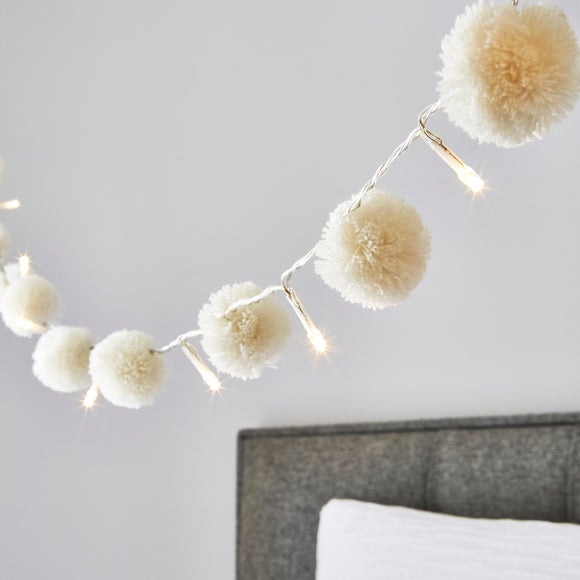 White Pom Pom 10 Light String Lights Dunelm