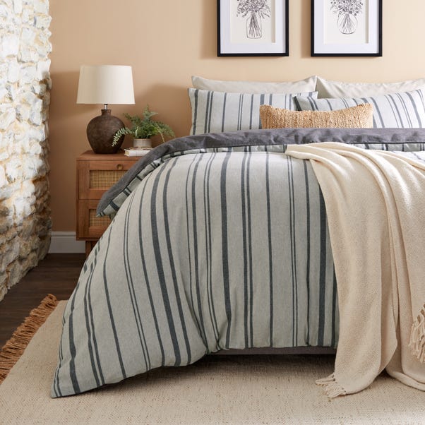 Ainsley Brushed Striped Grey Duvet Cover and Pillowcase Set  undefined