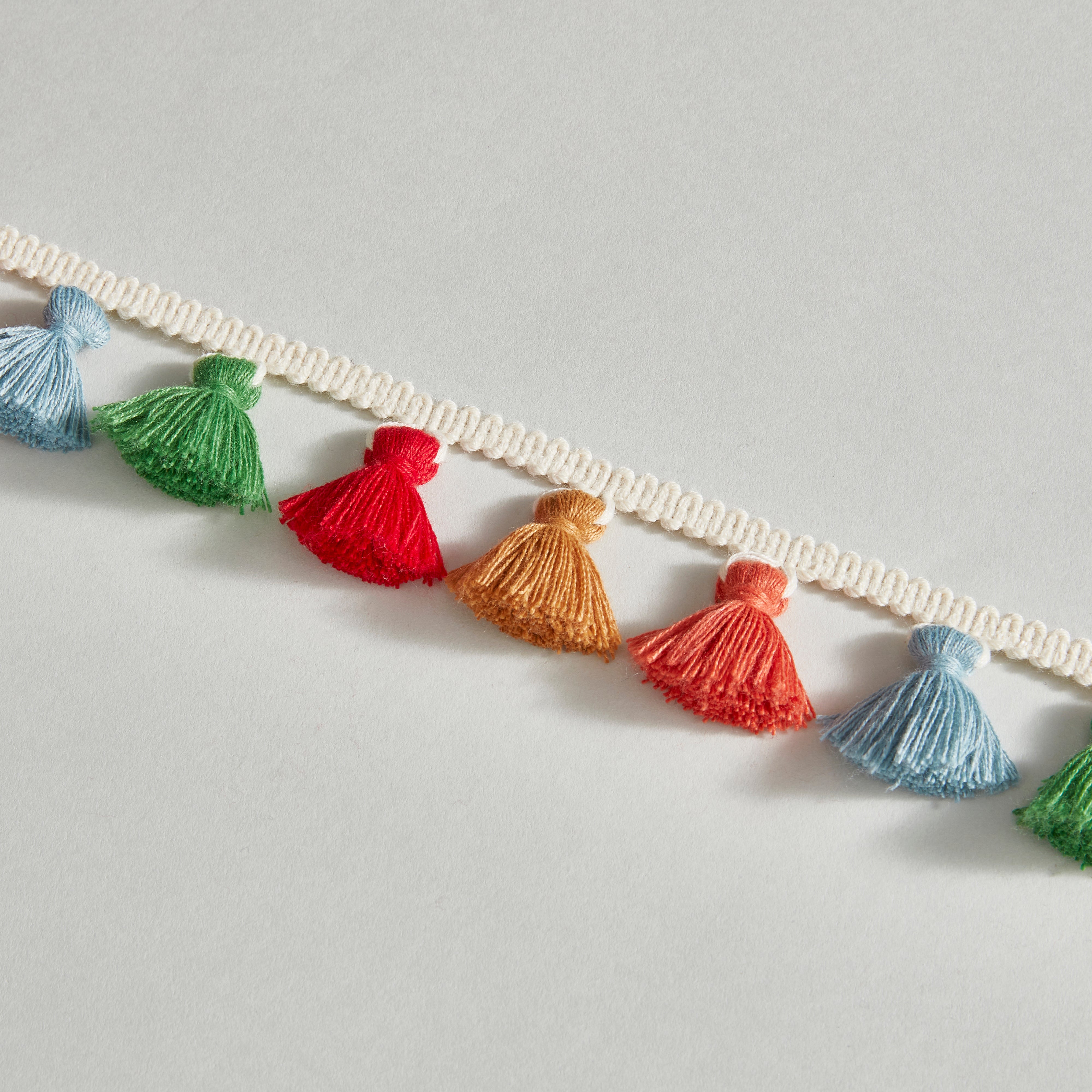 Click to view product details and reviews for Multi Tassel Fringe Radiance 5m Length Red Yellow Blue.