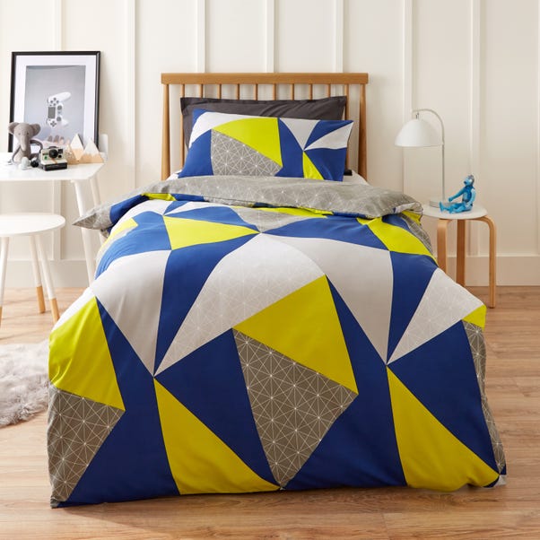 Geometric Prism Duvet Cover and Pillowcase Set Blue undefined