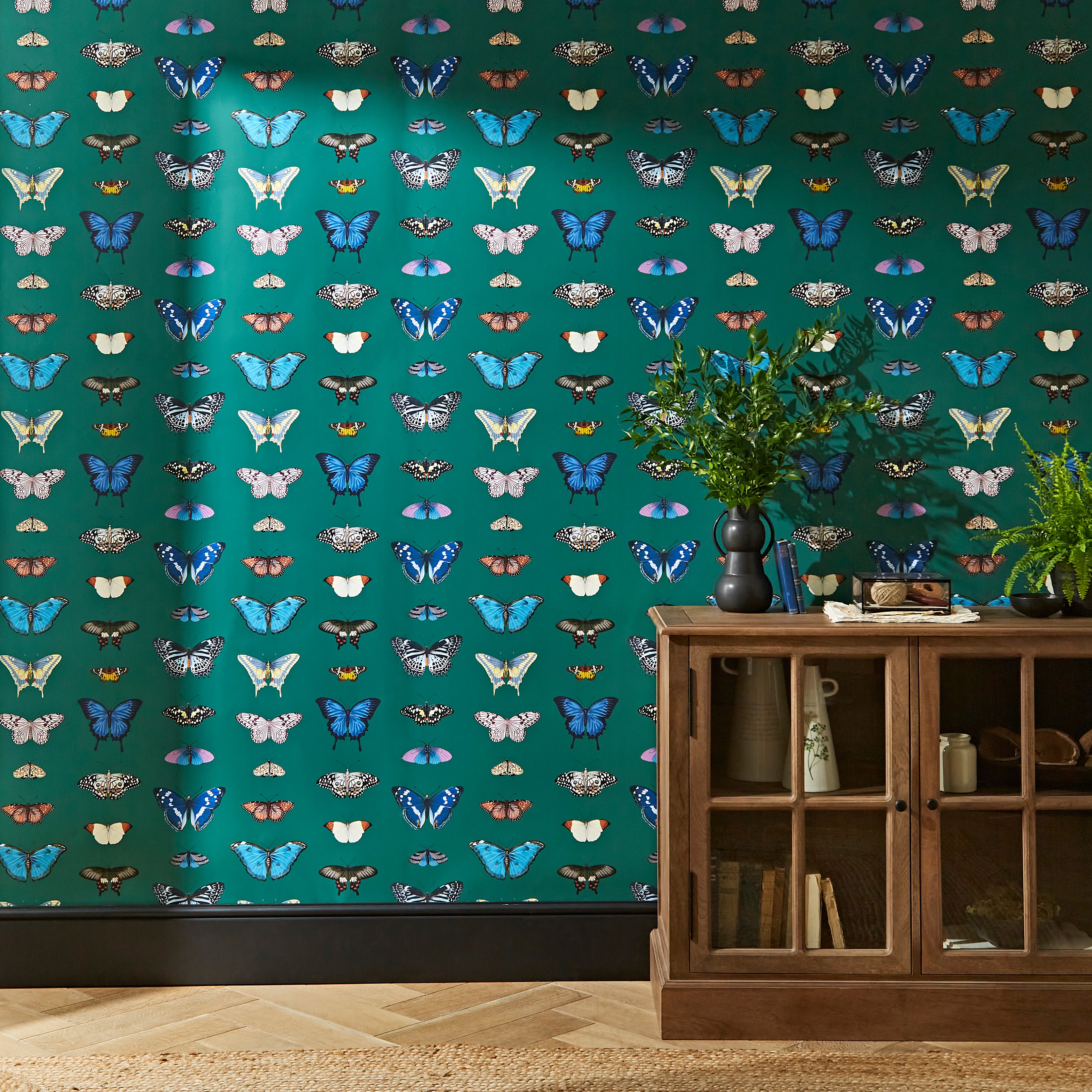 Butterfly Curator Emerald Wallpaper Greenblue