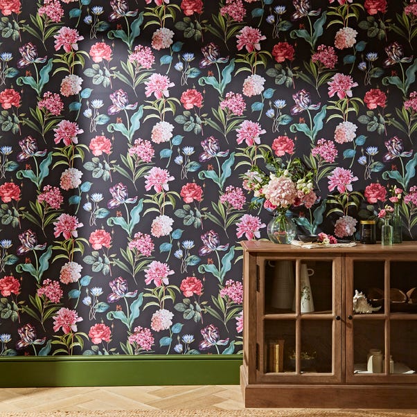 Botanical Floral Black Wallpaper | Dunelm