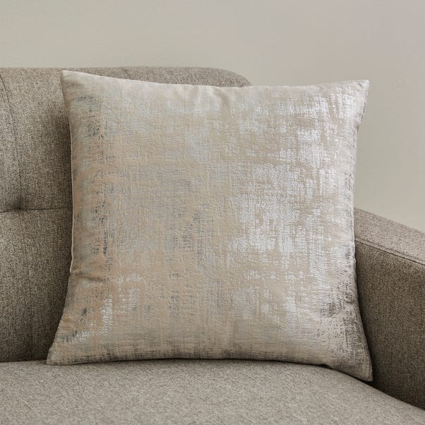 Foil Embossed Velvet Distressed Silver Cushion Natural undefined