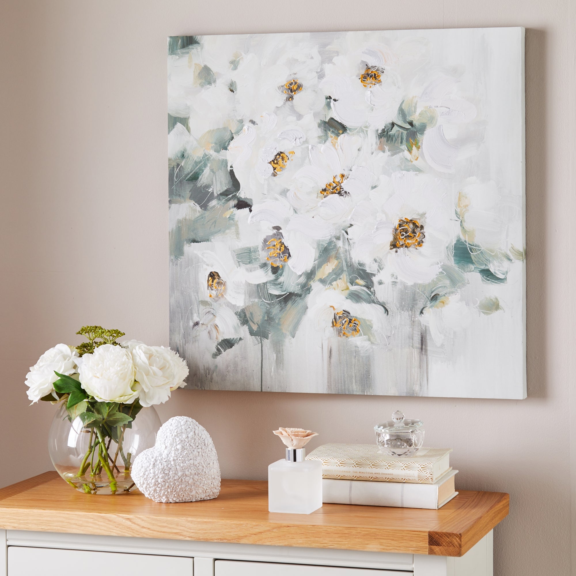 White Abstract Floral Canvas | Dunelm