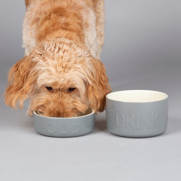 Scruffs Set of 2 Medium Grey Food and Drink Dog Bowls Grey