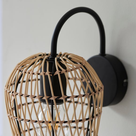 Kirra Bathroom Faux Rattan Wall Light Dunelm