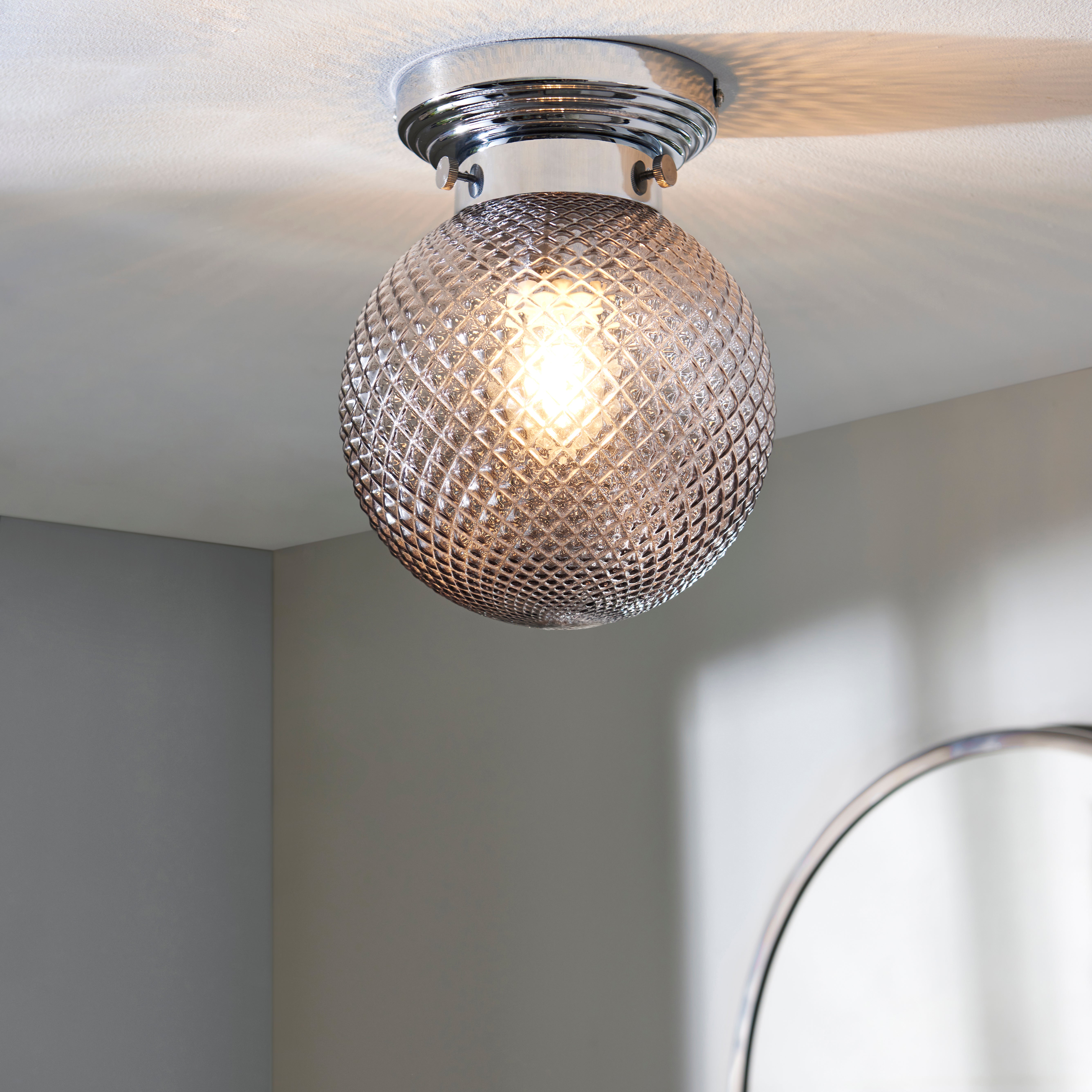 Tropic Bathoom Faceted Sphere 1 Light Flush Ceiling Fitting Grey