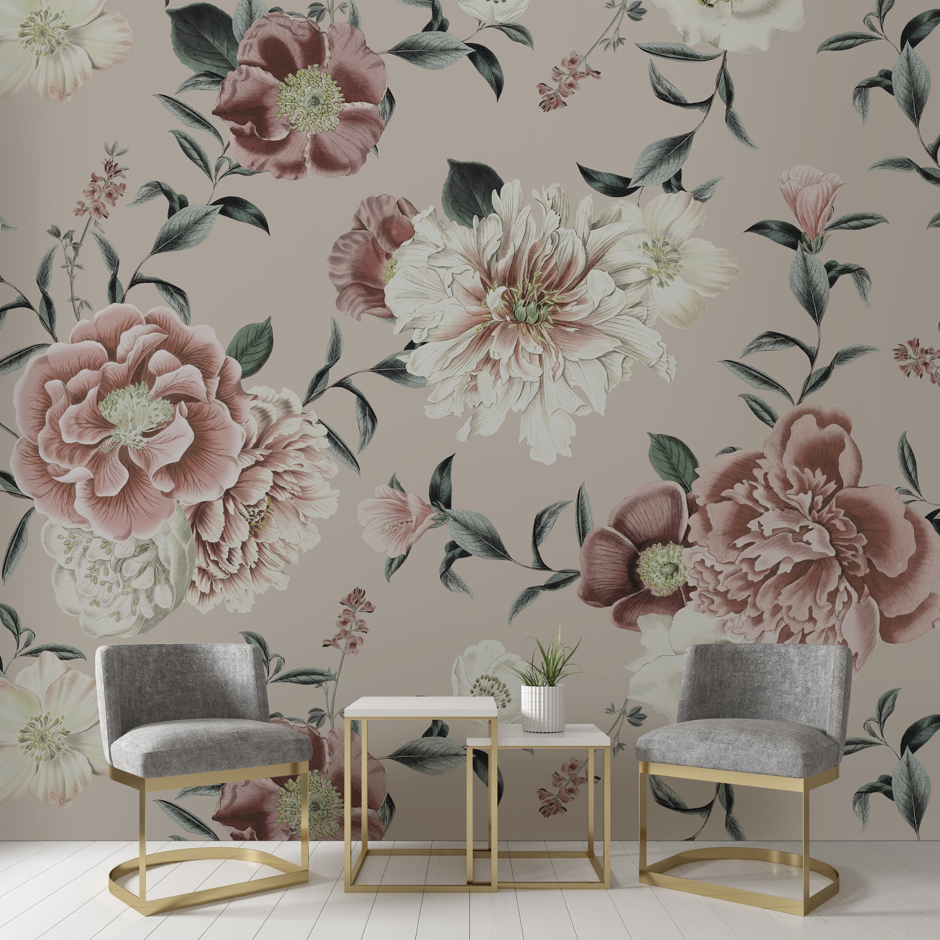 Vintage Floral Natural Mural 