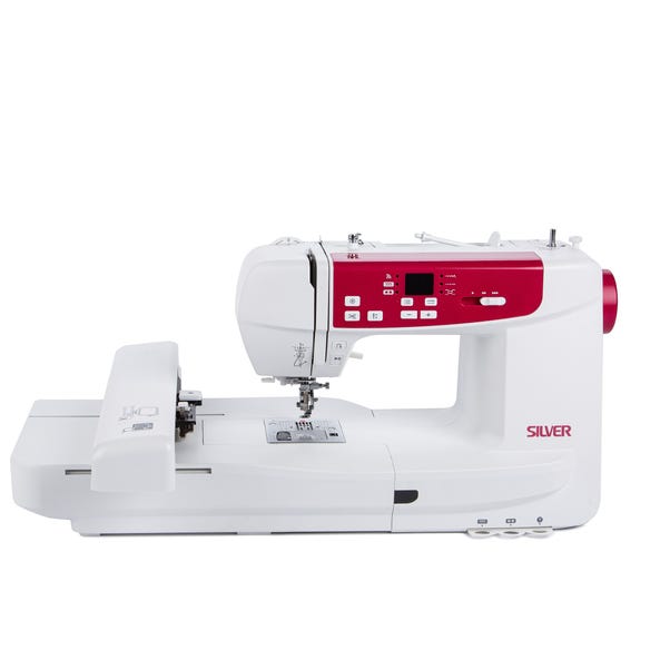 Silver WiFi Embroidery Sewing Machine Red and White