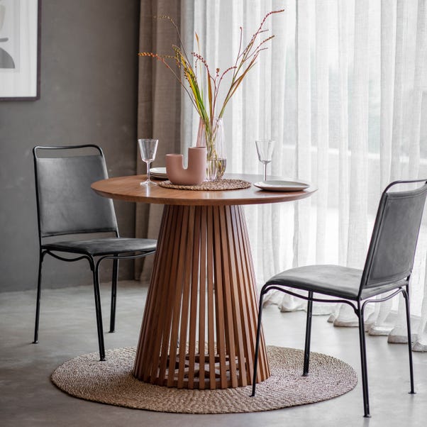 Dawson 4 Seater Round Slatted Dining Table, Acacia Wood image 1 of 3