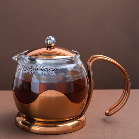 copper and glass teapot