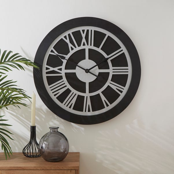 Black and Silver Wooden Wall Clock image 1 of 3