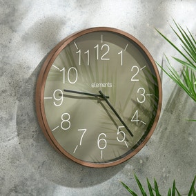 Elements Olive Walnut Indoor Outdoor Wall Clock
