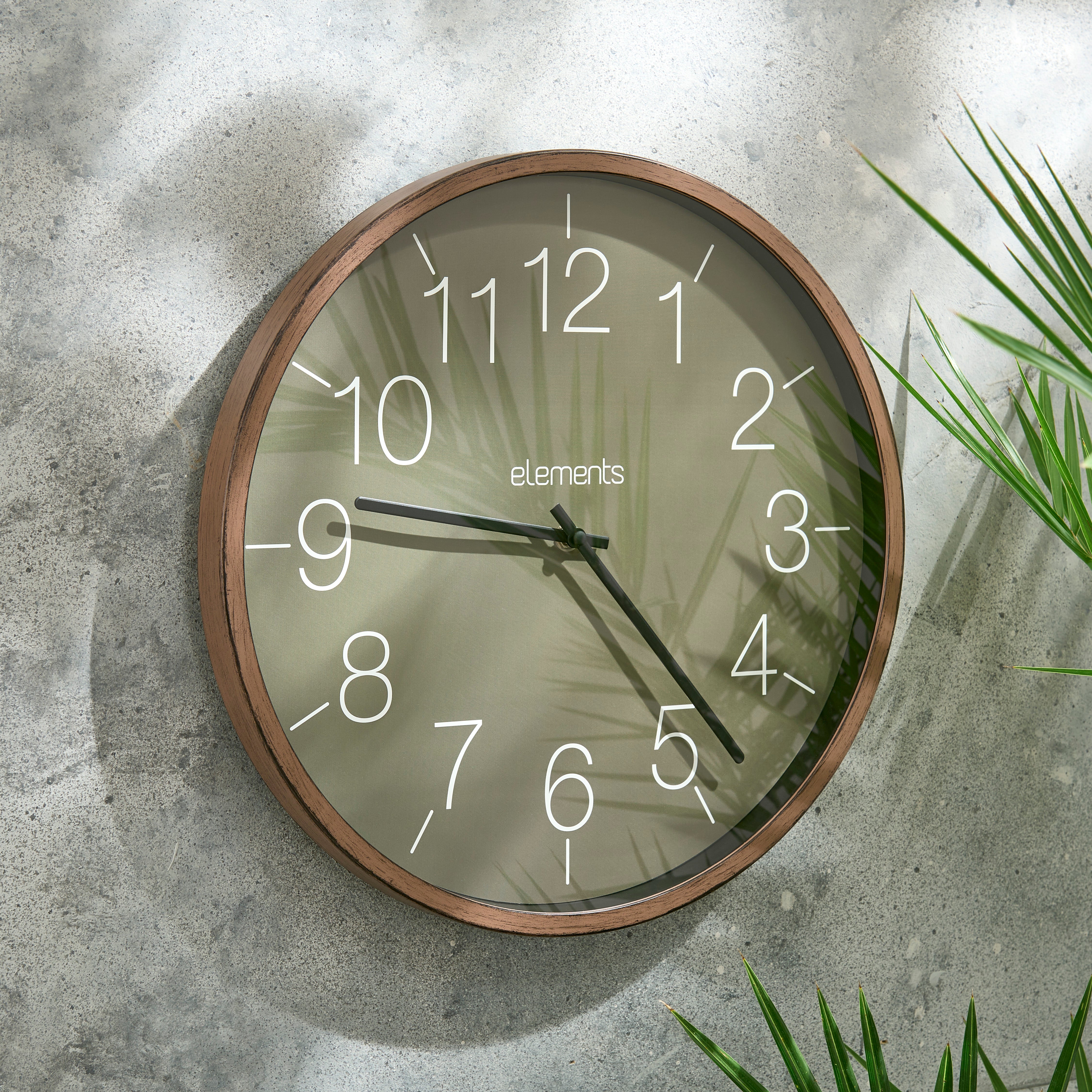 Indoor Outdoor Elements Olive Walnut Clock 41cm Brown