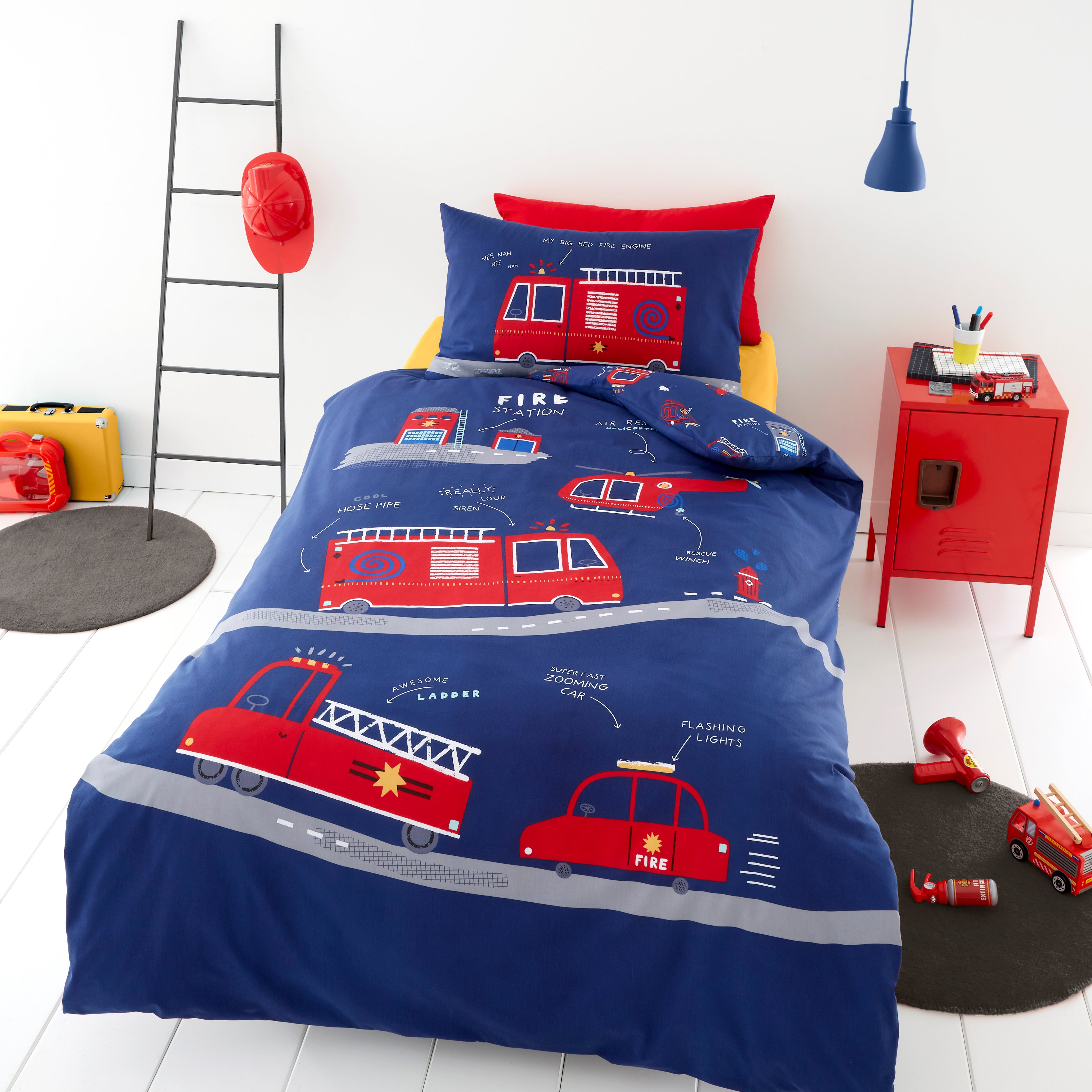 Fire Engine Duvet Cover And Pillowcase Set Navy