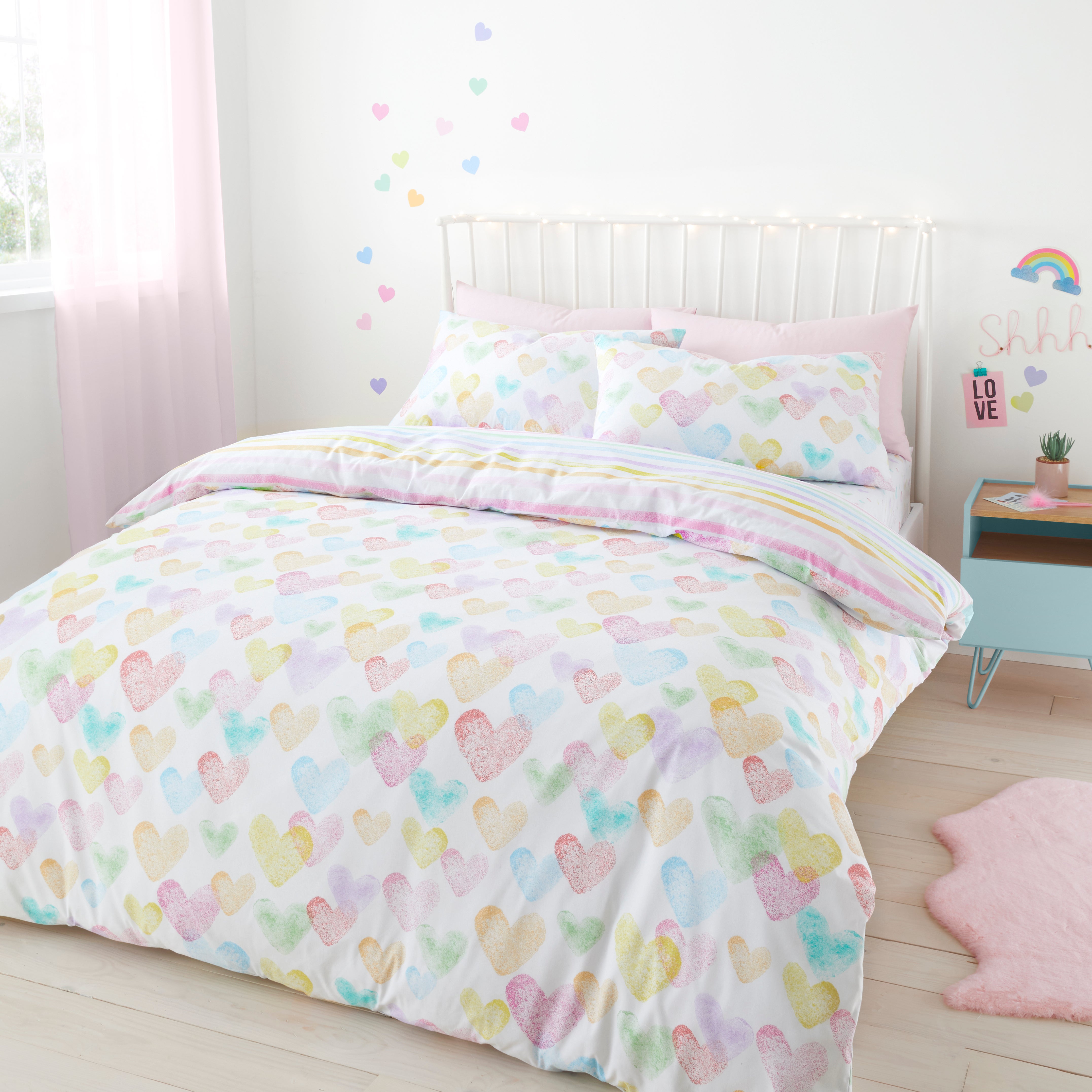 Rainbow Hearts Duvet Cover and Pillowcase Set