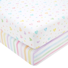 Pack of 2 Rainbow Hearts Fitted Sheets