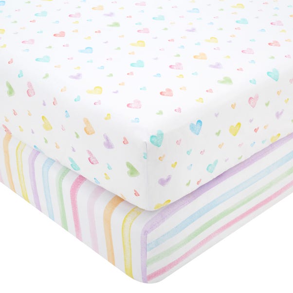 Pack of 2 Rainbow Hearts Fitted Sheets image 1 of 3