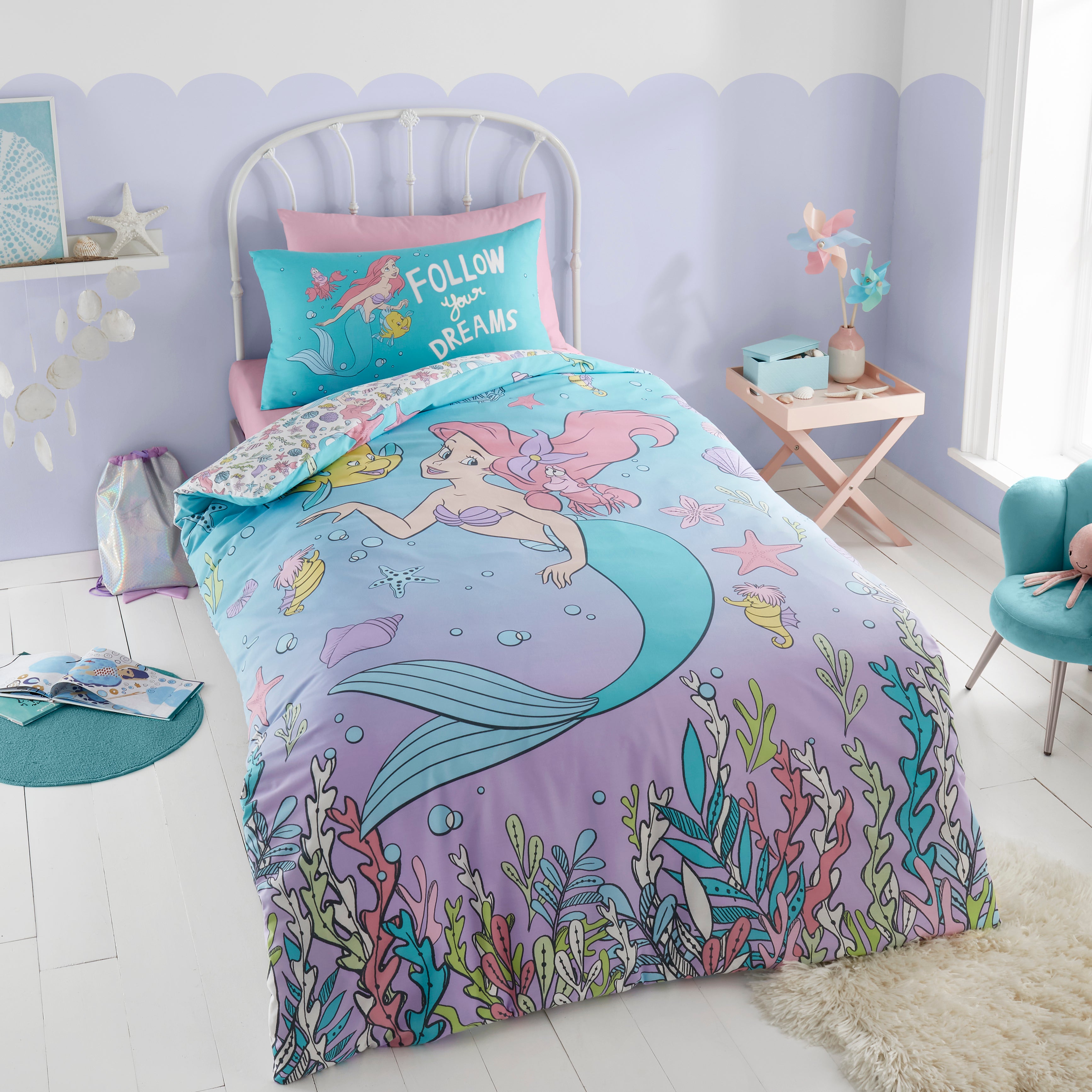 Disney The Little Mermaid Duvet Cover And Pillowcase Set Blue