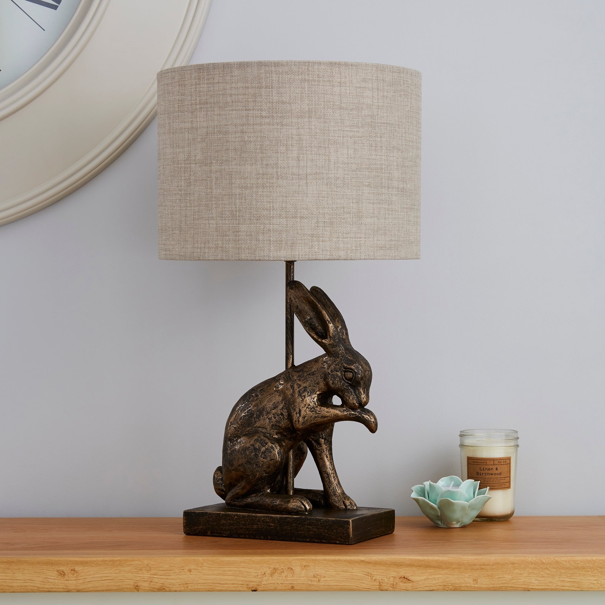 Hare Licking Paw Table Lamp Ant Brs Antique Brass