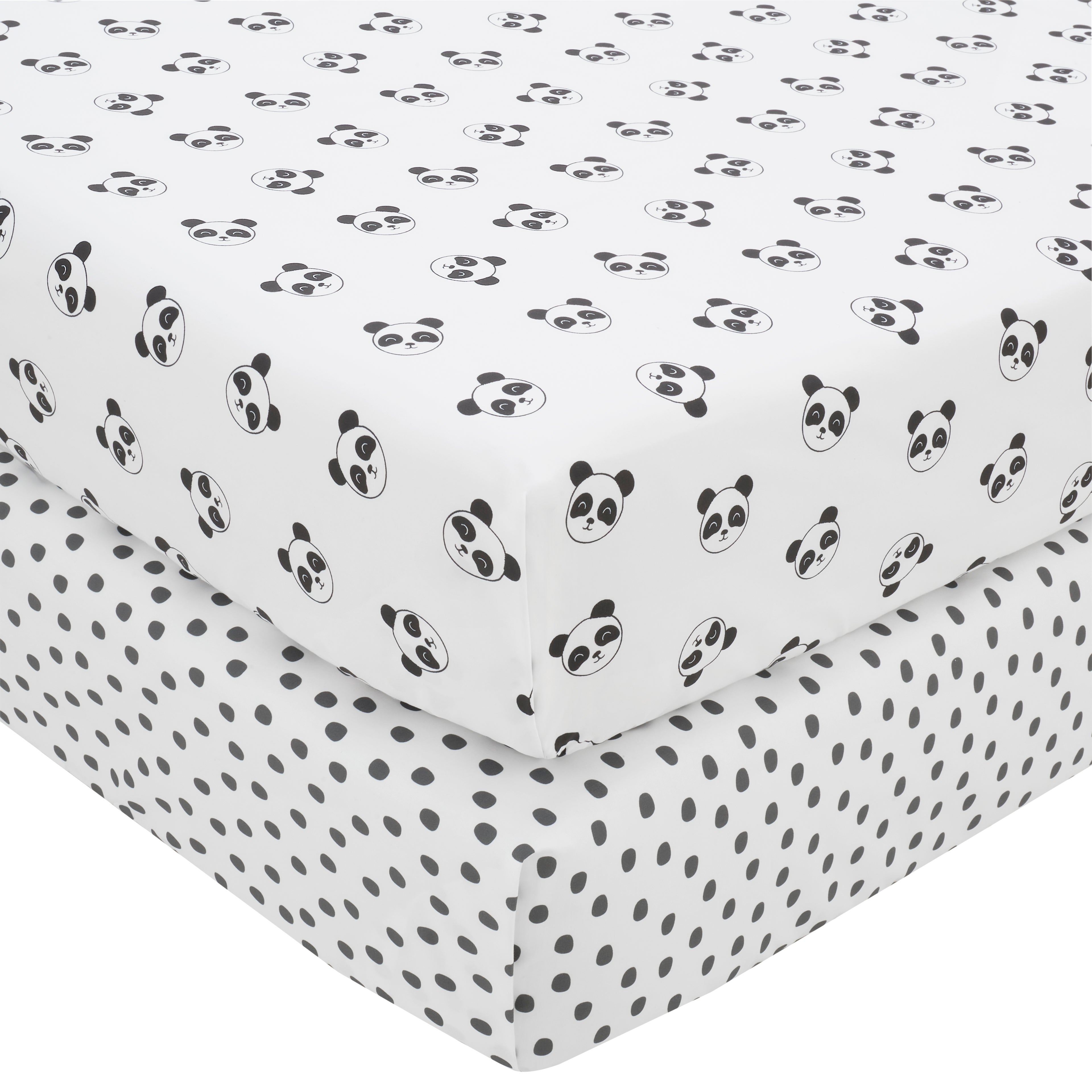 Pack of 2 Mono Panda Fitted Sheets