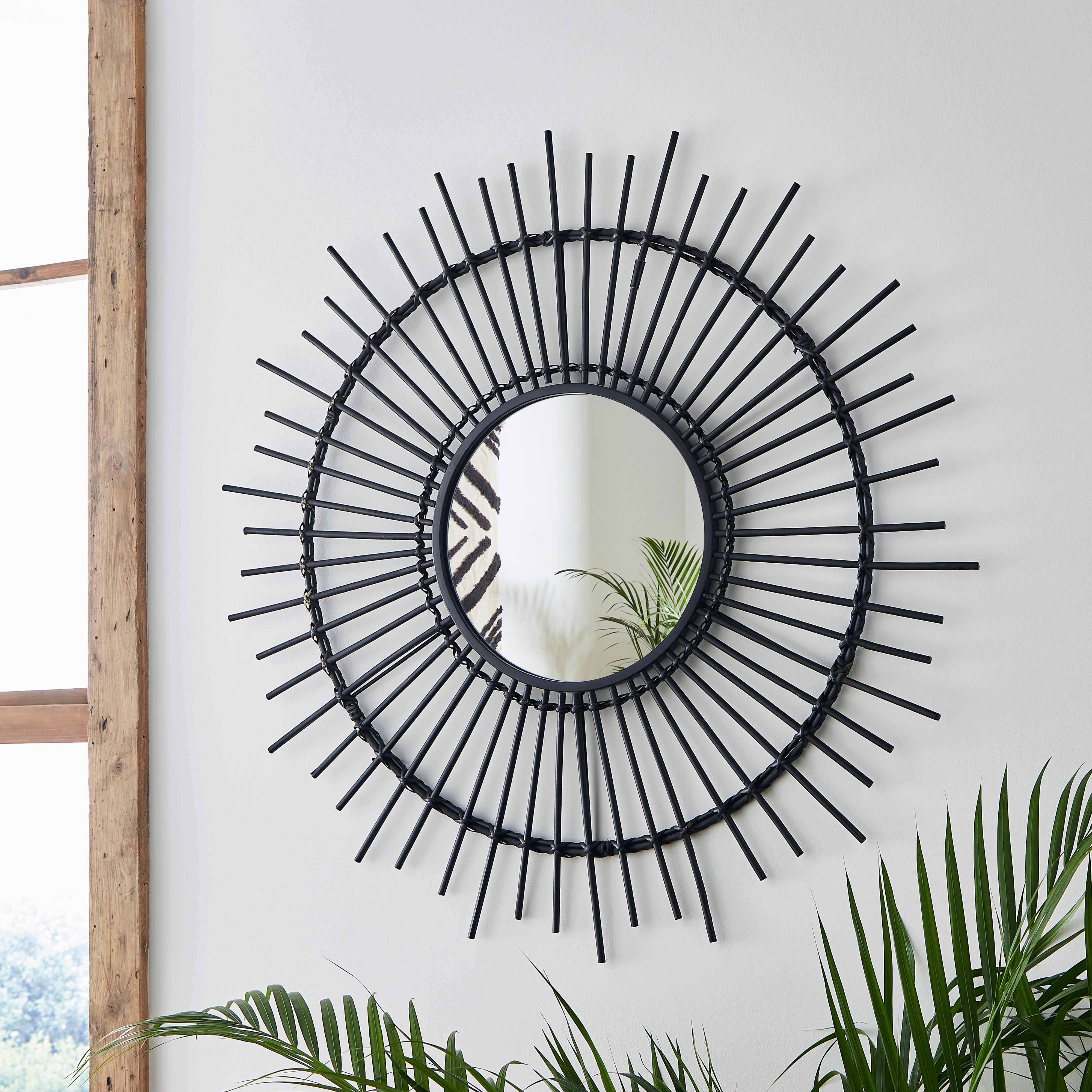Black Bamboo Round Wall Mirror