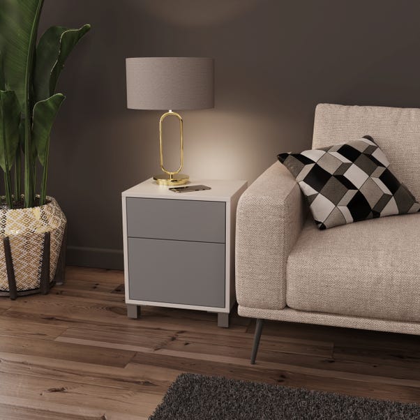 LED Smart Click 1 Door & 1 Door Lamp Table, White & Grey image 1 of 9