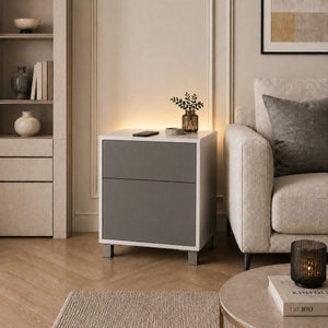 Led Smart Click 1 Door & 1 Door Lamp Table- White & Grey