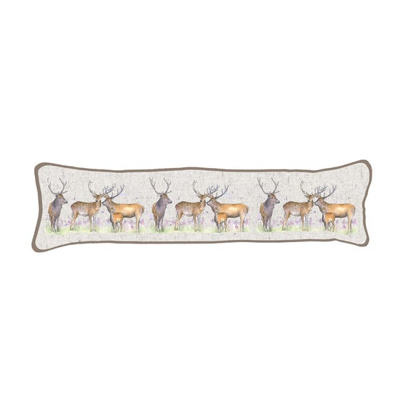 Evans Lichfield Stag Scene Draught Excluder Cover - Hand-Painted Velvet Winter Deer Design