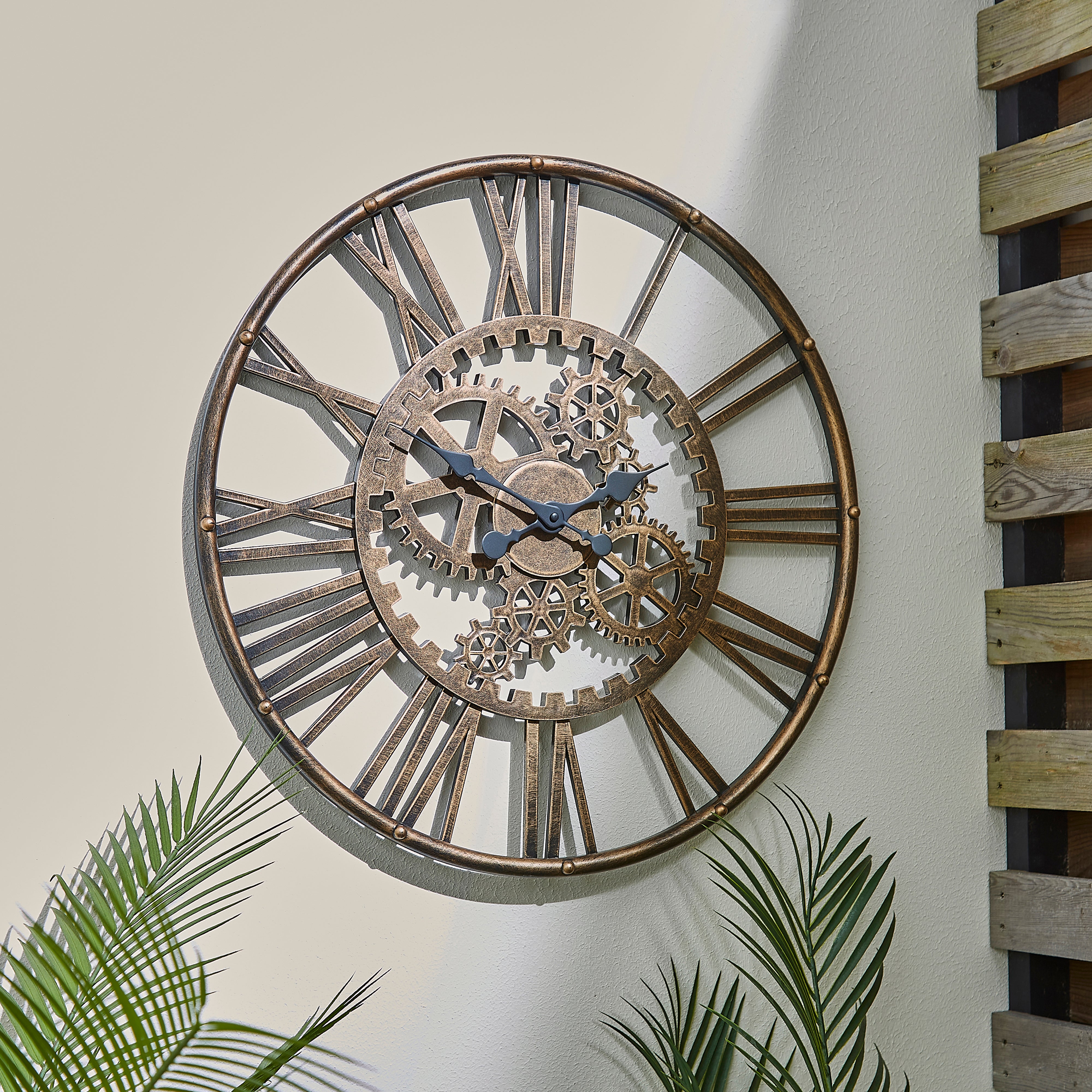 Indoor Outdoor Cogs Clock 60cm Rust