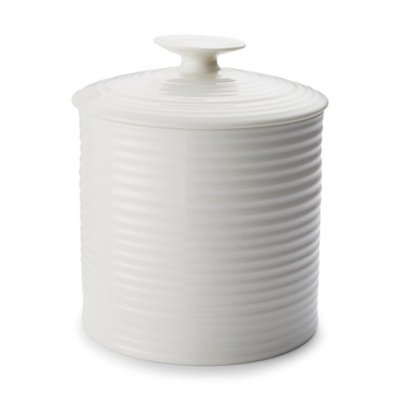 White Ceramic Kitchen Storage Jar Large Ribbed Style