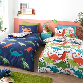 Bright Dino Twin Pack Duvet Cover and Pillowcase Set